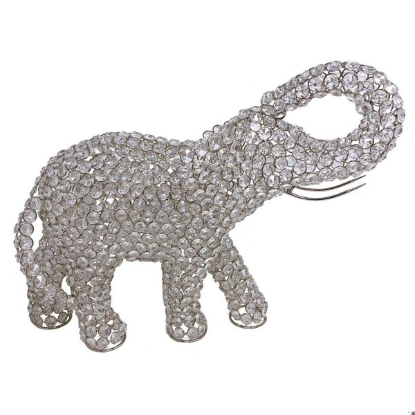 Homeroots Elephant Sculpture, Silver & Faux Crystal - 383777