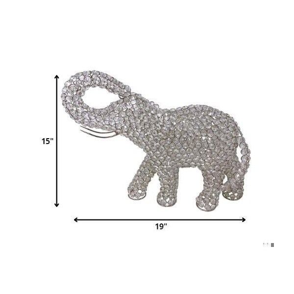 Homeroots Elephant Sculpture, Silver & Faux Crystal - 383777