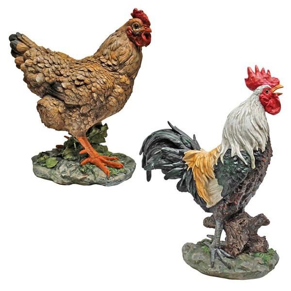 Design Toscano Henrietta the Hen and Cock-A-Doodle-Do Rooster Statues: Set of 2 - QM918865