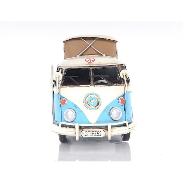 Palacedesigns 6 in. Metal Volkswagen Bus Sculpture, Blue & White - PA3662829