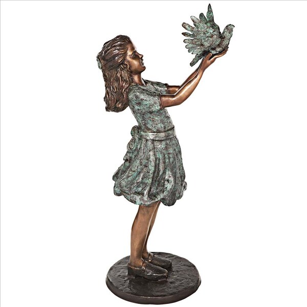 Design Toscano Destiny and the Dove of Peace Little Girl Cast Bronze Garden Statue - AS24915