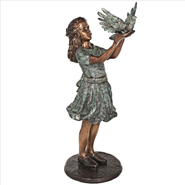 Design Toscano Destiny and the Dove of Peace Little Girl Cast Bronze Garden Statue - AS24915