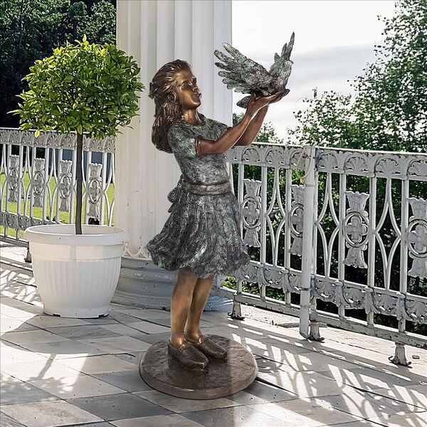 Design Toscano Destiny and the Dove of Peace Little Girl Cast Bronze Garden Statue - AS24915