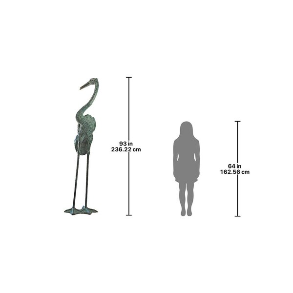 Design Toscano Colossal Curved Neck Crane Bronze Garden Statue - PK7451