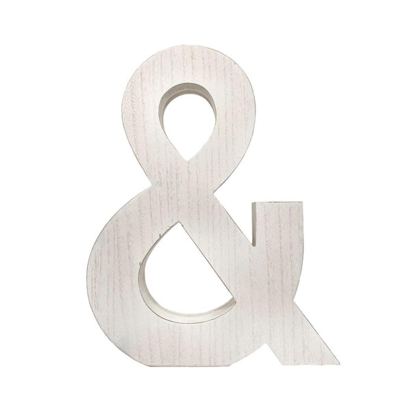 Homeroots 16 in. Distressed Wooden Initial Ampersand Sculpture, White Wash - 478352