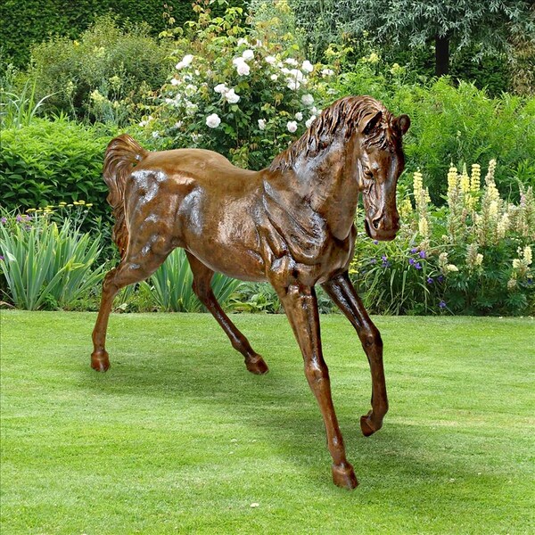Design Toscano Trotting Thoroughbred Horse Cast Bronze Garden Statue - AS23232