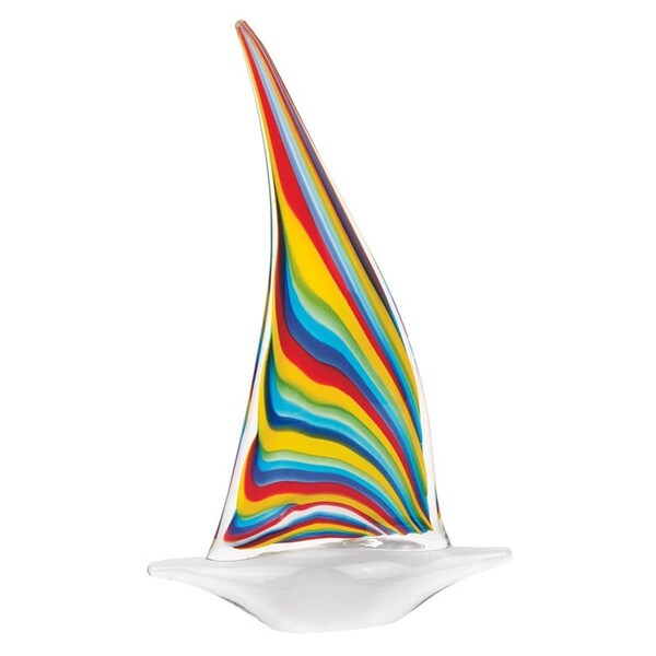Homeroots 13.5 in. Murano Style Art Glass Primary Sailboat Sculpture, Multi-Color - 390102