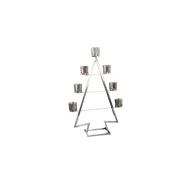 Homeroots 26 in. Stainless Steel Christmas Tree Tea Light Candle Holder Sculpture, Silver - 489070