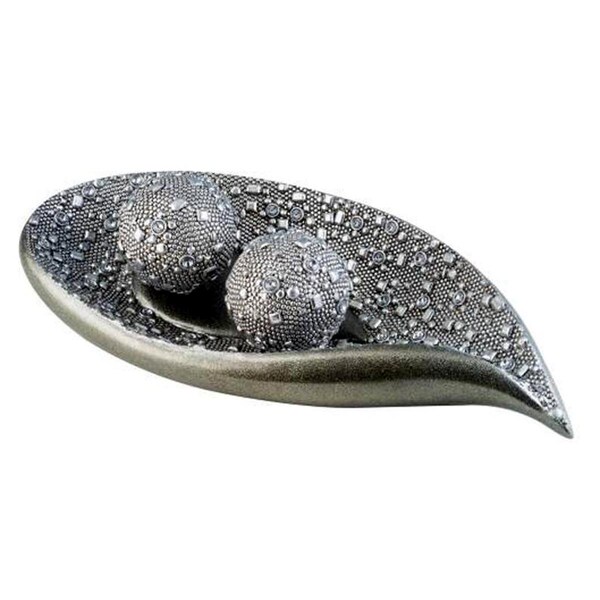 Homeroots 6 in. Long Polyresin Decorative Bowl with Orbs, Silver - 468315