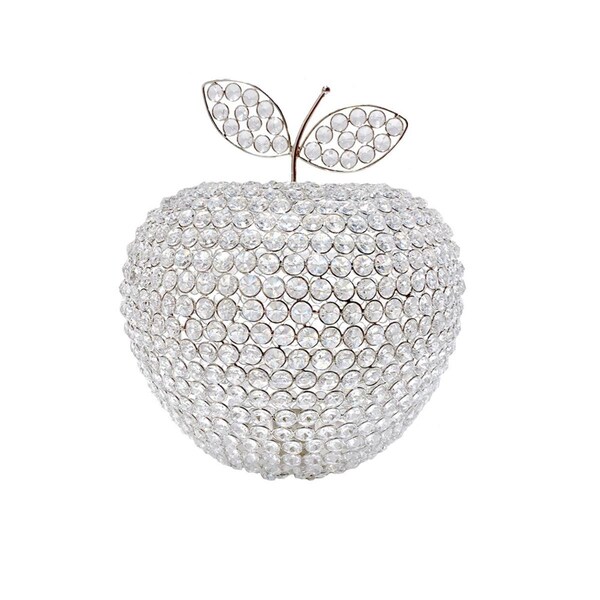 Homeroots 14 in. Extra Large Silver Apple Faux Crystal Sculpture - 383781