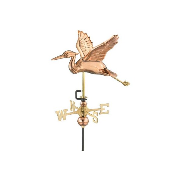 Good Directions Good Directions Blue Heron Garden Weathervane, Polished Copper w/Roof Mount - 8805PR