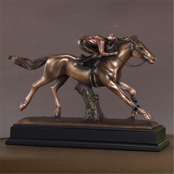 Dwellingdesigns F Jockey On Horse Bronze Plated Resin Sculpture - 16 x 5 x 12 in. - DW1602344