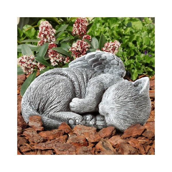 Nature Spring Pet Memorial Statue, Sleeping Angel Cat Remembrance Keepsake Sculpture, Grave Marker Stone Figurine - 807929GRM