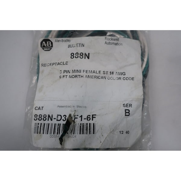 Hembra mini recta de 3 pines Allen Bradley de 16Awg - 888N-D3AF1-6F
