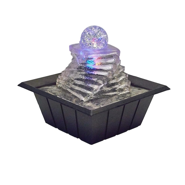 Homeroots 7.75 x 7.75 x 7.75 in. Clear Polyresin Ice Design Tabletop Fountain with LED - 468297