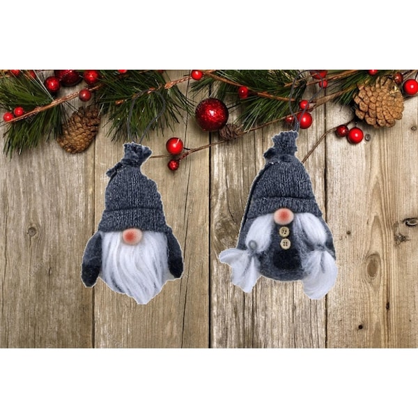Homeroots 6 x 2.62 x 2.62 in. Black & Gray Boy & Girl Hanging Gnomes - 399302
