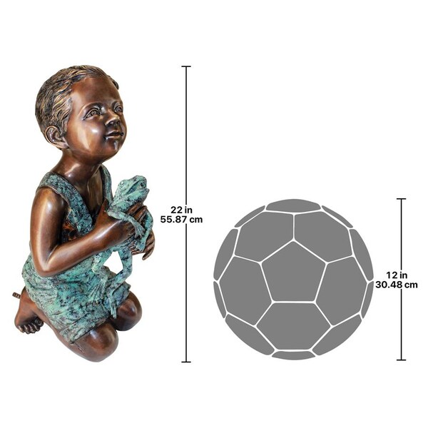 Design Toscano New Friend, Boy with Frog Cast Bronze Garden Statue - AS26040