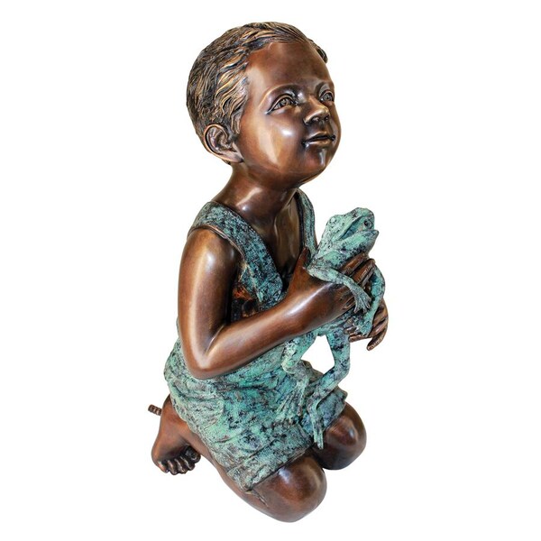 Design Toscano New Friend, Boy with Frog Cast Bronze Garden Statue - AS26040