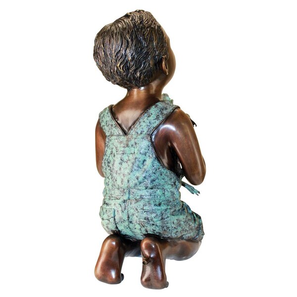 Design Toscano New Friend, Boy with Frog Cast Bronze Garden Statue - AS26040