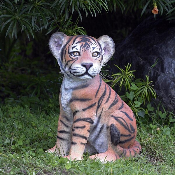 Design Toscano The Grand-Scale Sitting Bengal Tiger Cub Statue - NE80149