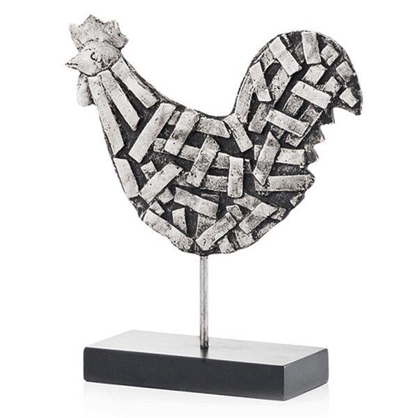 Palacedesigns 3 x 9.5 x 10.5 in. Silver & Black Gallo Futurista Strap Rooster Sculpture - PA3092289