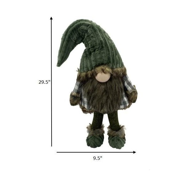 Homeroots 29.5 x 9.5 x 12.5 in. Dark Green & Plaid Fabric Gnome - 399291
