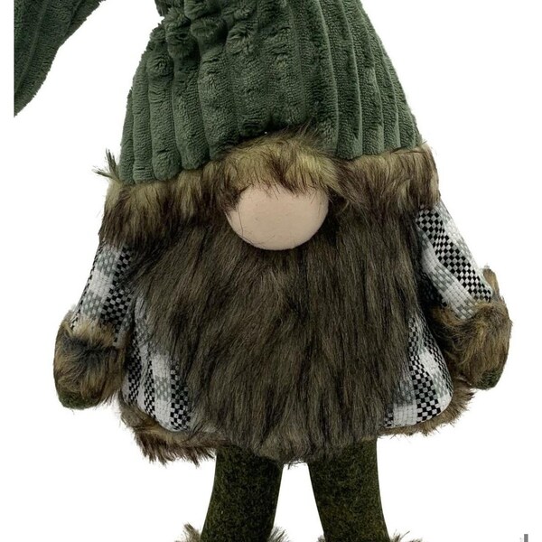 Homeroots 29.5 x 9.5 x 12.5 in. Dark Green & Plaid Fabric Gnome - 399291