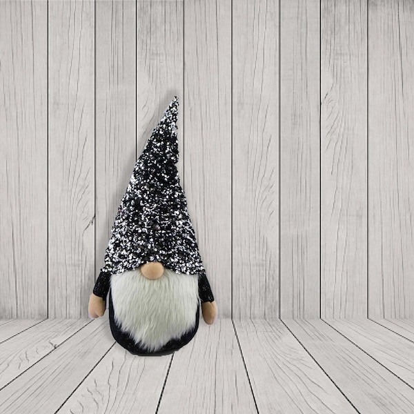 Homeroots 24 in. Glittery Black & White Sparkle Gnome - 399304
