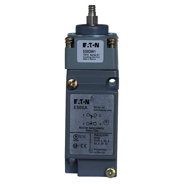 Interruptor de límite de servicio pesado Eaton, palanca oscilante, 2NC/2NO, 10A @ 600V CA, Ubicación del actuador: Superior - E50BW1