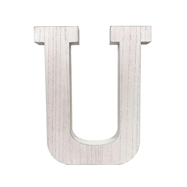Palacedesigns 16 in. Distressed Wooden Initial Letter U Sculpture, White Wash - PA3105872