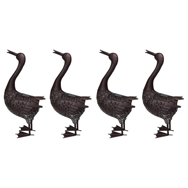 Pisos 25 in. Steel Animal Garden Duck Metal Sculpture Statue w/Solar Light & Ground Stake, Bronze, 4PK - PI2476119