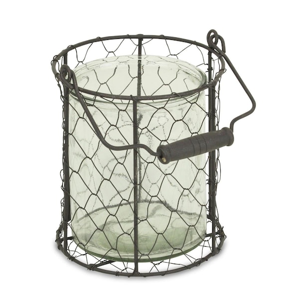 Palacedesigns 6 in. Brown & Clear Wire Basket & Glass Jar - PA3103728