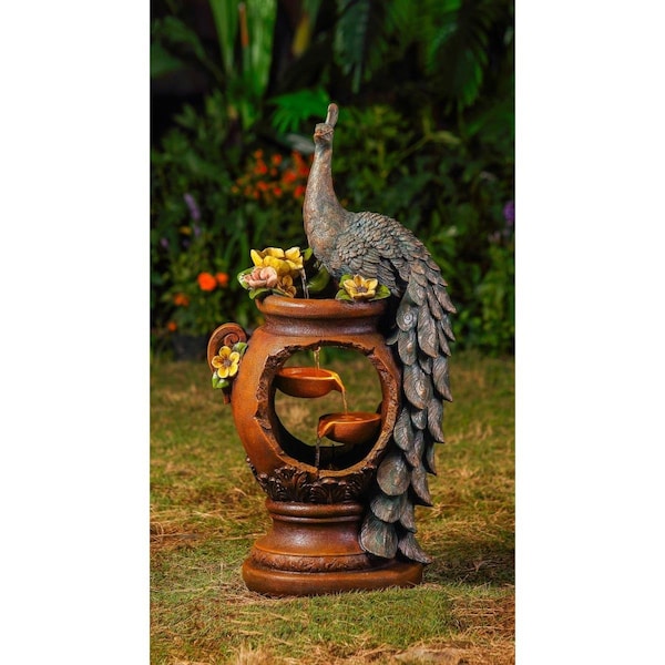 Vaser Designs Peacock Water Fountain with LED Lighting - VA3001148