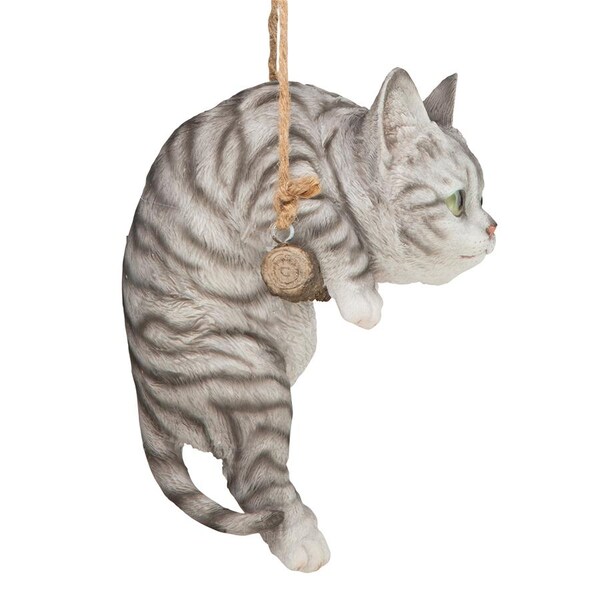 Design Toscano Gray Tabby Kitty on a Perch Hanging Cat Sculpture - JQ108044