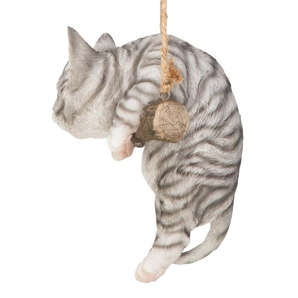 Design Toscano Gray Tabby Kitty on a Perch Hanging Cat Sculpture - JQ108044