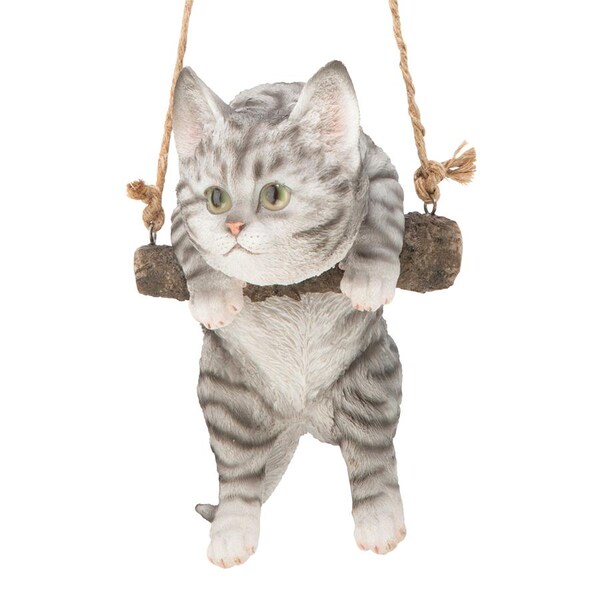 Design Toscano Gray Tabby Kitty on a Perch Hanging Cat Sculpture - JQ108044