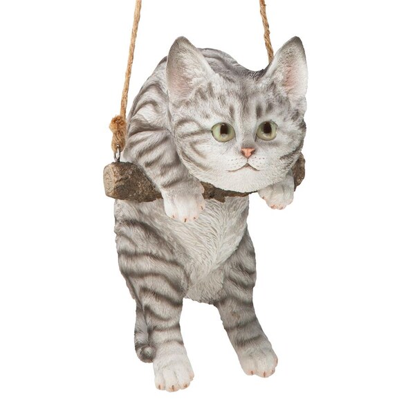 Design Toscano Gray Tabby Kitty on a Perch Hanging Cat Sculpture - JQ108044