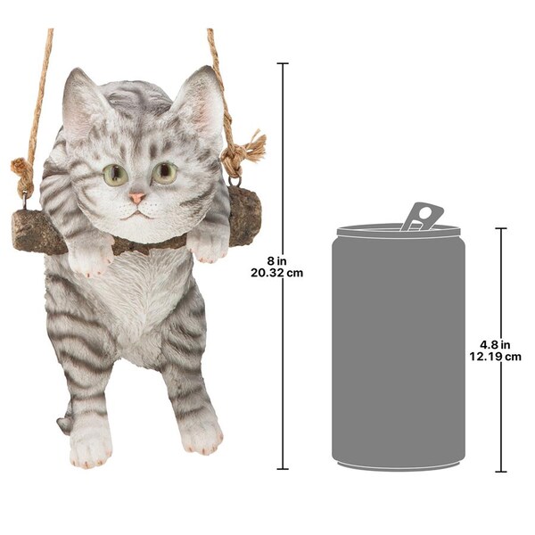 Design Toscano Gray Tabby Kitty on a Perch Hanging Cat Sculpture - JQ108044