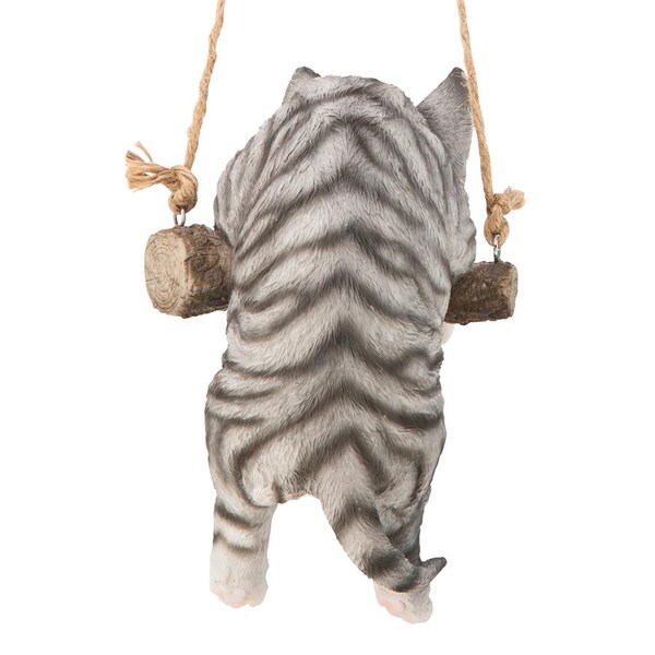 Design Toscano Gray Tabby Kitty on a Perch Hanging Cat Sculpture - JQ108044