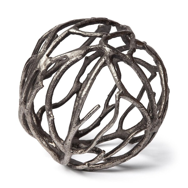 Homeroots 7 x 7 x 7 in. Silver Metal Tree Branch Sculpture - 392472