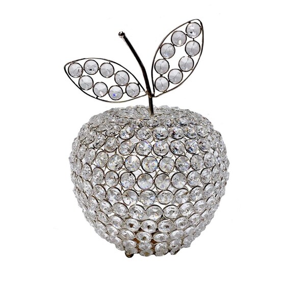 Homeroots 11 in. Silver Apple Faux Crystal Sculpture - 383778