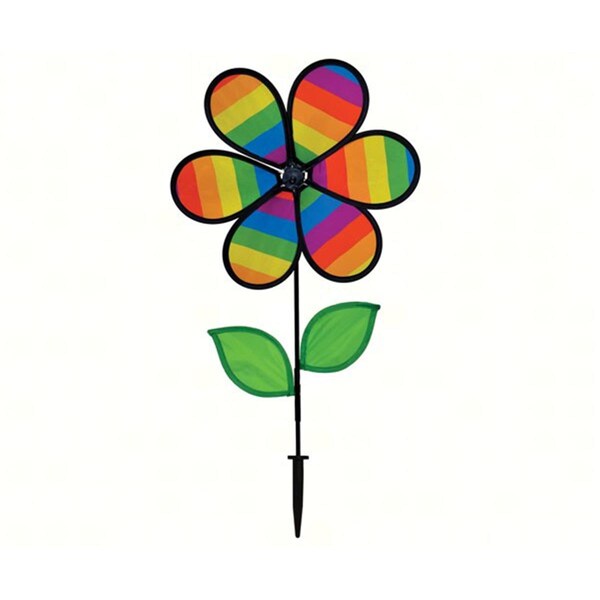 In The Breeze 12 in. Rainbow Stripe Flower Spinner with Leaves - ITB2792