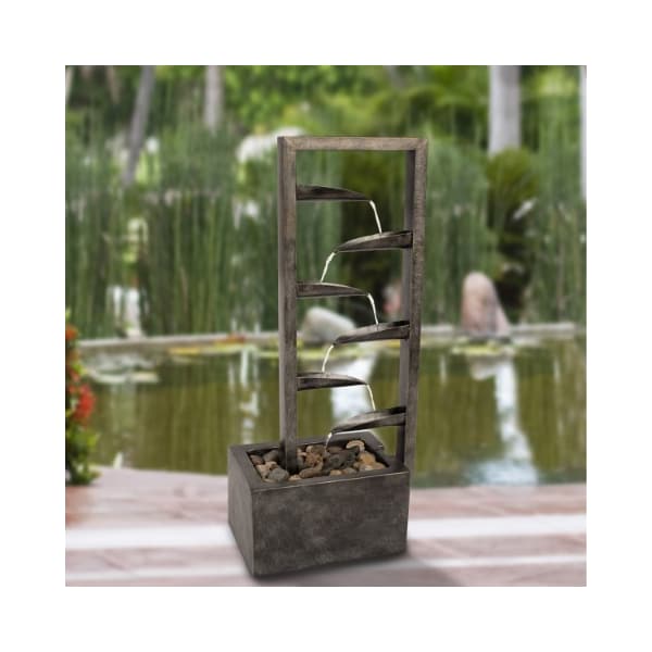 Nature Spring 7-Tier Water Fountain Modern Decorative Concrete Metal Electric Outdoor Cascading Waterfall - 806204JIO