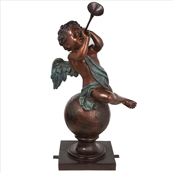 Design Toscano Baby Gabriel Sounding Heaven's Trumpet Cast Bronze Garden Angel Statue - KW47160