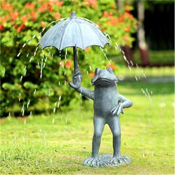 Rickis Rugs Frog with Umbrella Garden Spitter - 29.50 x 17 x 13.50 in. - RI2486886