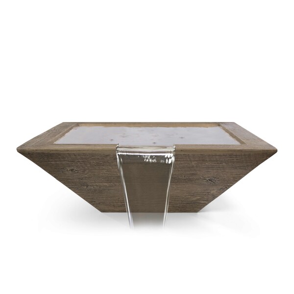 The Outdoor Plus 30 Square Maya Water Bowl - Wood Grain GFRC Concrete - Oak - - OPT-30SWGWO-OAK