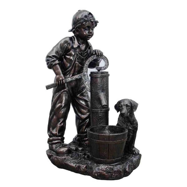 Standalone Boy Pumping Water Fountain, Multicolor - 39.5 x 22 x 17.75 in. - ST3189977
