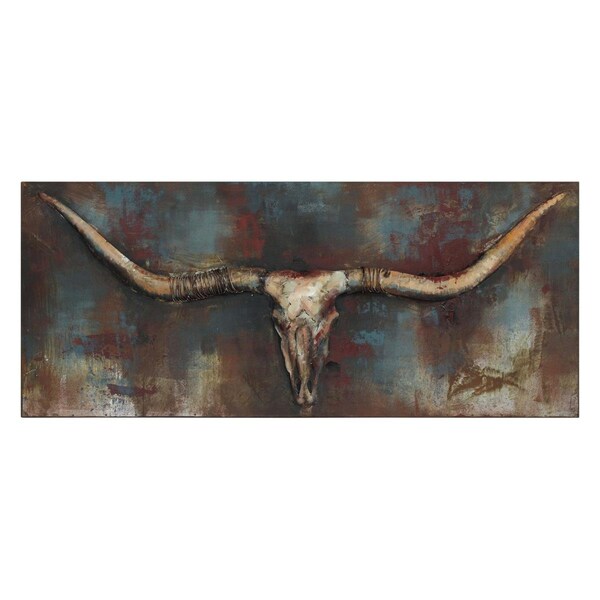 Empire Art Direct Primo Mixed Media Hand Painted Iron Wall Sculpture - Long Horn - PMO-130911C-4820