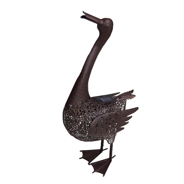 Pisos 25 in. Steel Animal Garden Duck Metal Sculpture Statue w/Solar Light & Ground Stake, Bronze - PI3111198