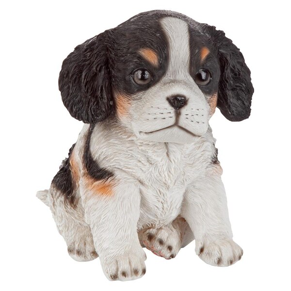 Design Toscano Black & White Cavalier King Charles Puppy Partner Collectible Dog Statue - JQ11206